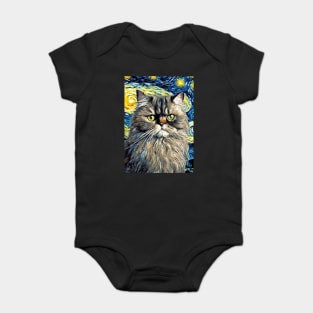 Adorable Persian Cat Breed Painting in a Van Gogh Starry Night Art Style Baby Bodysuit